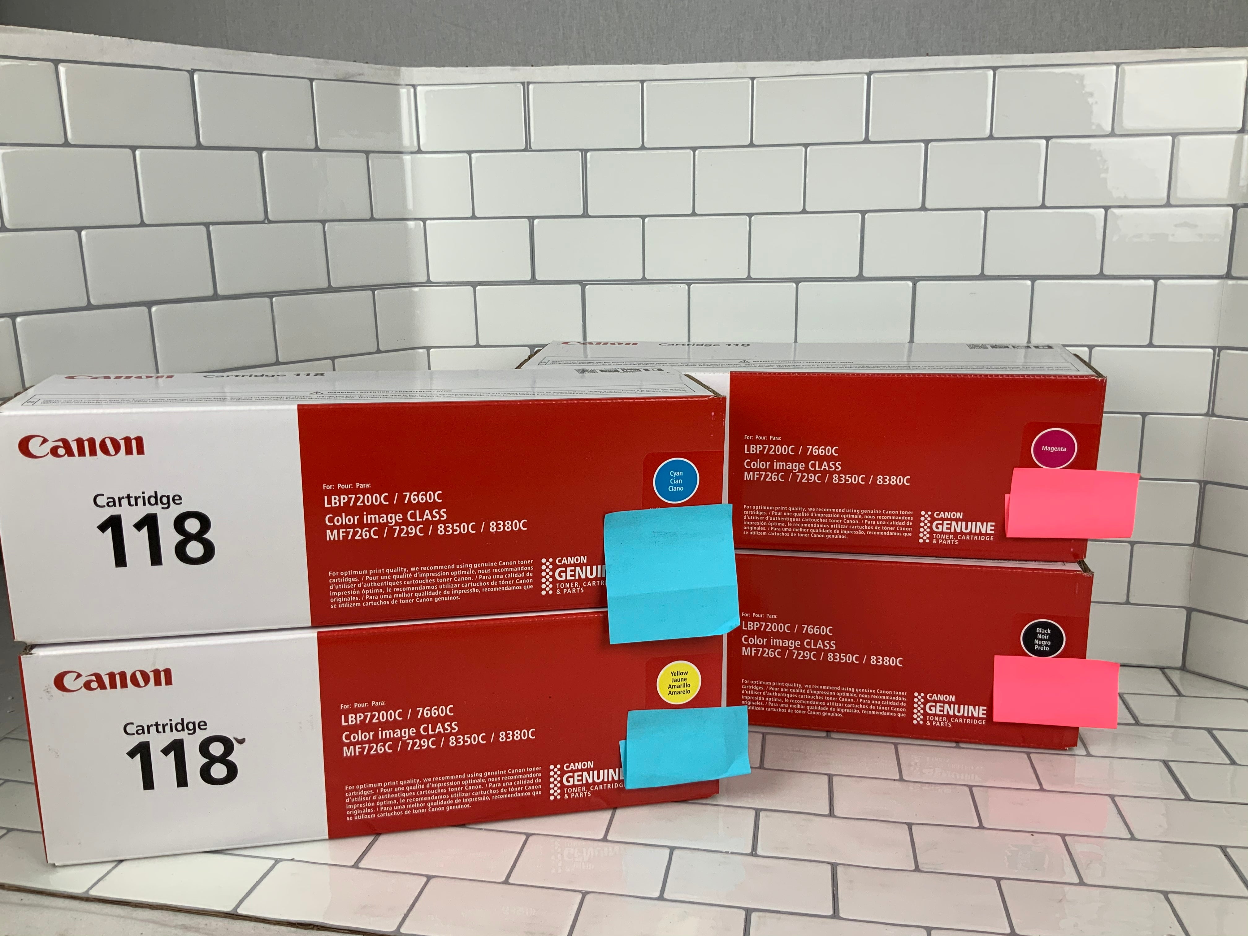 Canon 118 Tonter Cartridges. One of each color (black, yellow, magenta, cyan) (7454284185838)